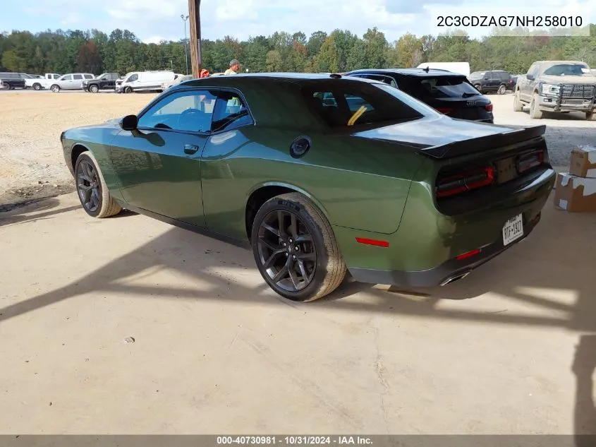 2022 Dodge Challenger Sxt VIN: 2C3CDZAG7NH258010 Lot: 40730981