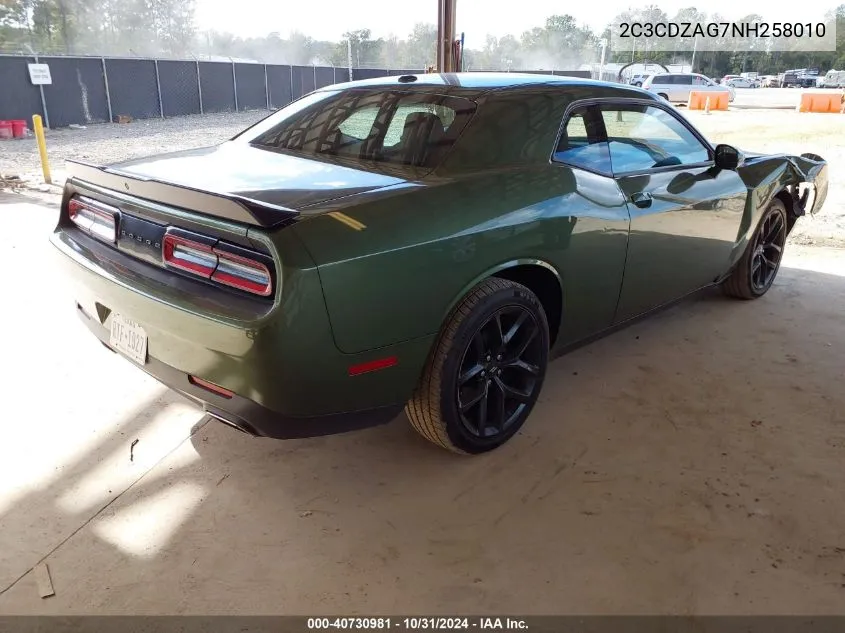 2022 Dodge Challenger Sxt VIN: 2C3CDZAG7NH258010 Lot: 40730981