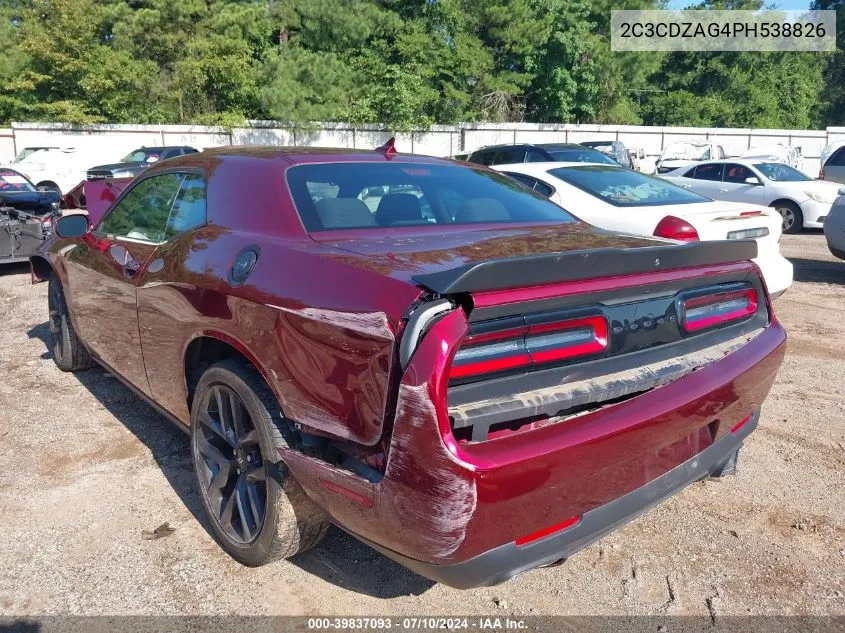 2023 Dodge Challenger Sxt VIN: 2C3CDZAG4PH538826 Lot: 39837093