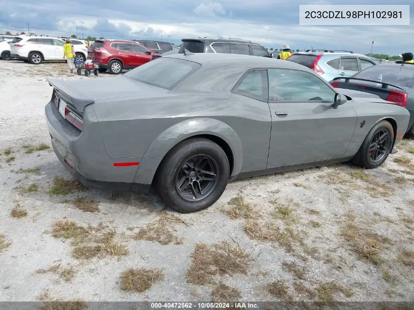 2023 Dodge Challenger Srt Hellcat Redeye VIN: 2C3CDZL98PH102981 Lot: 40472562