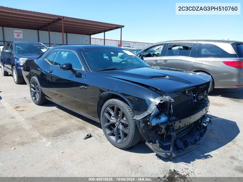 2023 Dodge Challenger Sxt VIN: 2C3CDZAG3PH510760 Lot: 40518828