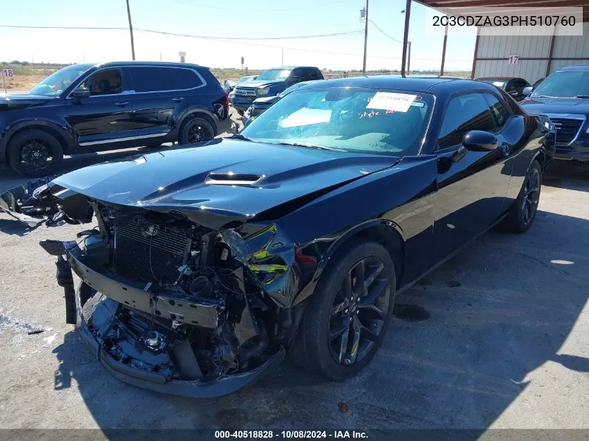 2023 Dodge Challenger Sxt VIN: 2C3CDZAG3PH510760 Lot: 40518828