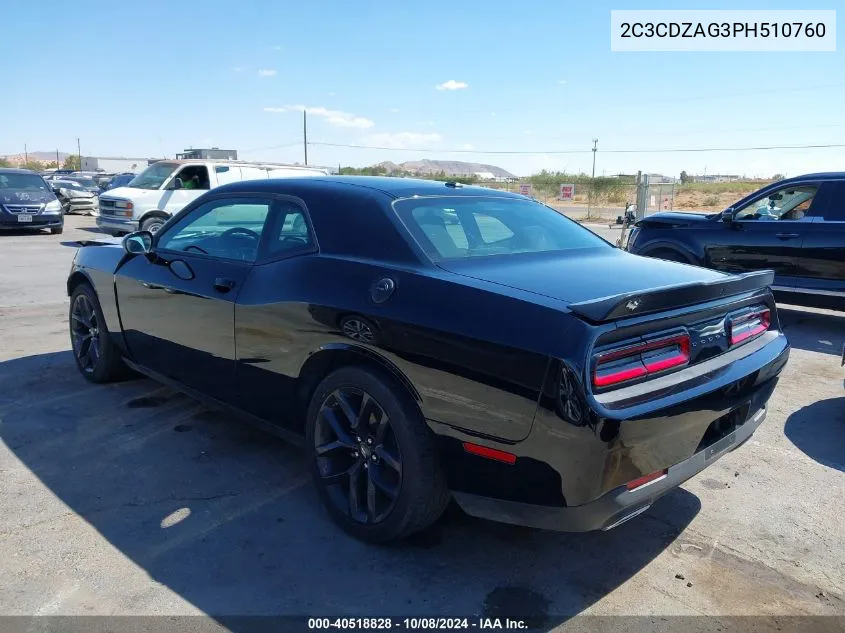 2023 Dodge Challenger Sxt VIN: 2C3CDZAG3PH510760 Lot: 40518828