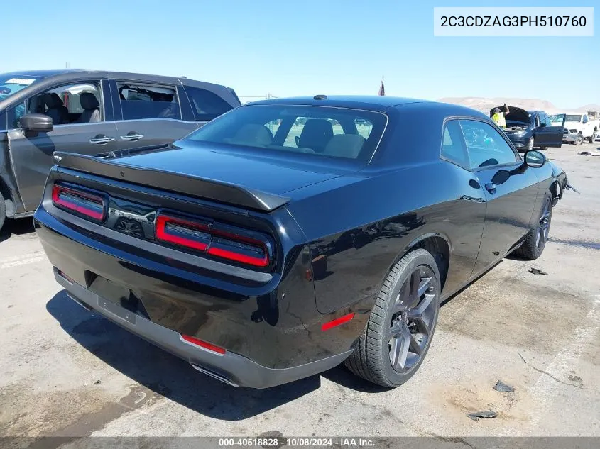 2023 Dodge Challenger Sxt VIN: 2C3CDZAG3PH510760 Lot: 40518828