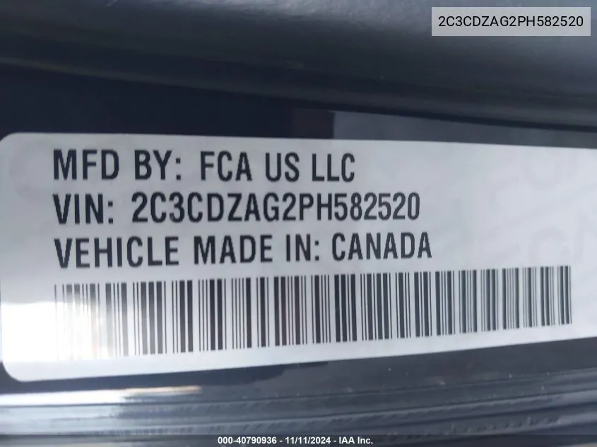 2023 Dodge Challenger Sxt VIN: 2C3CDZAG2PH582520 Lot: 40790936