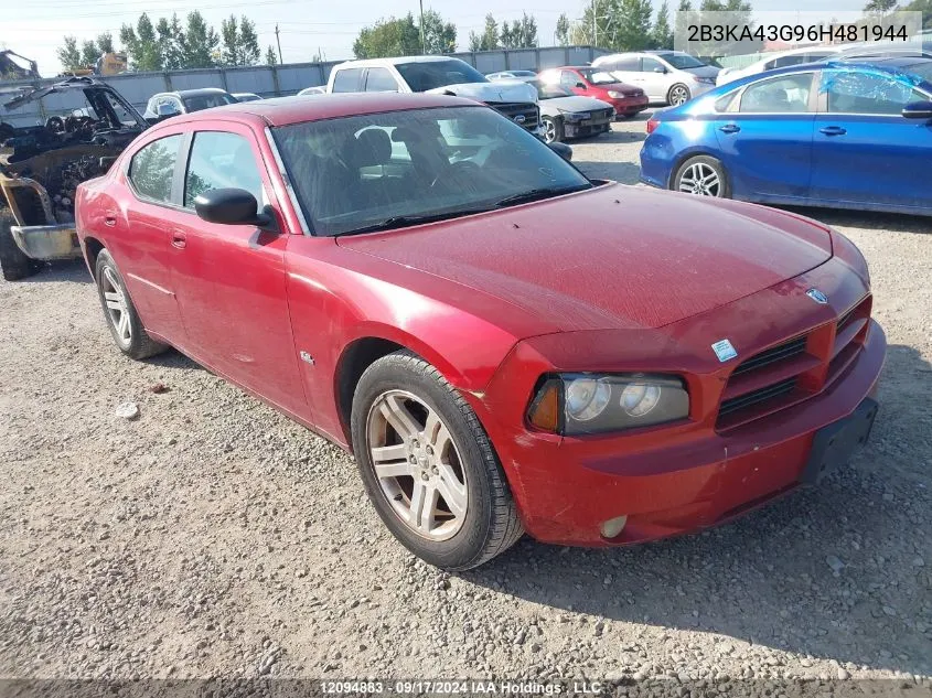 2006 Dodge Charger VIN: 2B3KA43G96H481944 Lot: 12094883