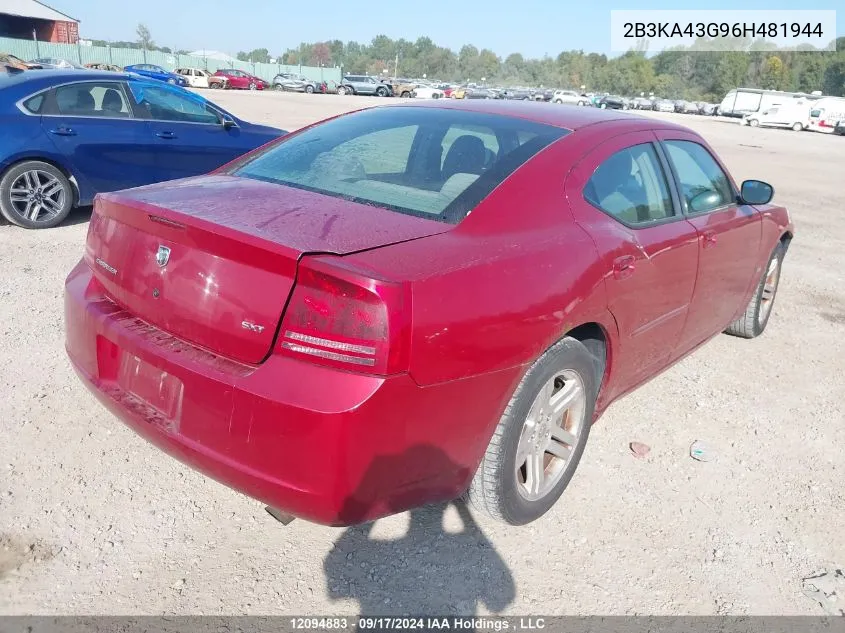 2006 Dodge Charger VIN: 2B3KA43G96H481944 Lot: 12094883