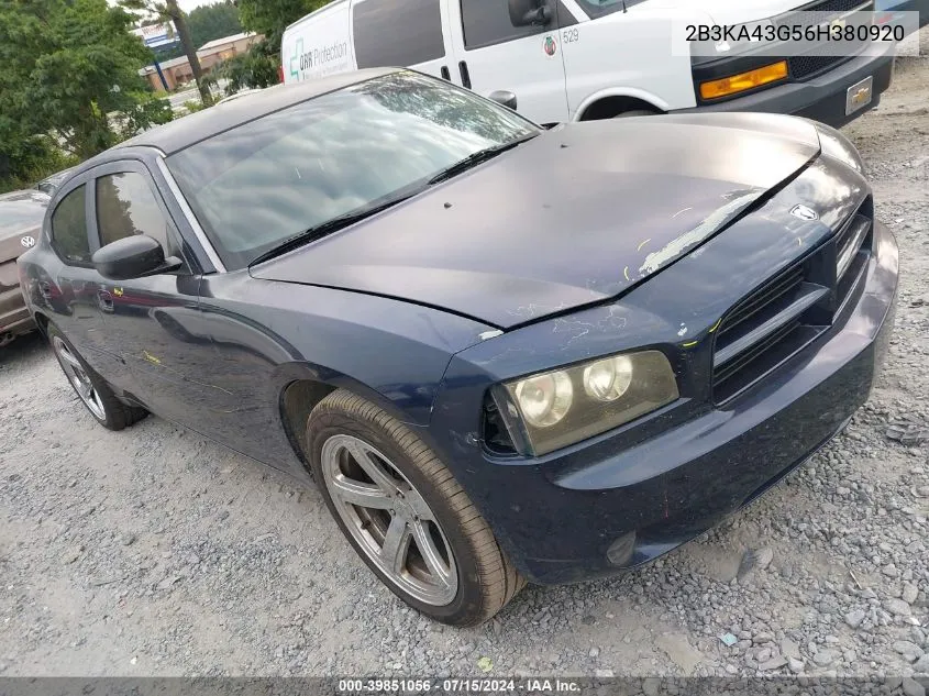 2006 Dodge Charger VIN: 2B3KA43G56H380920 Lot: 39851056