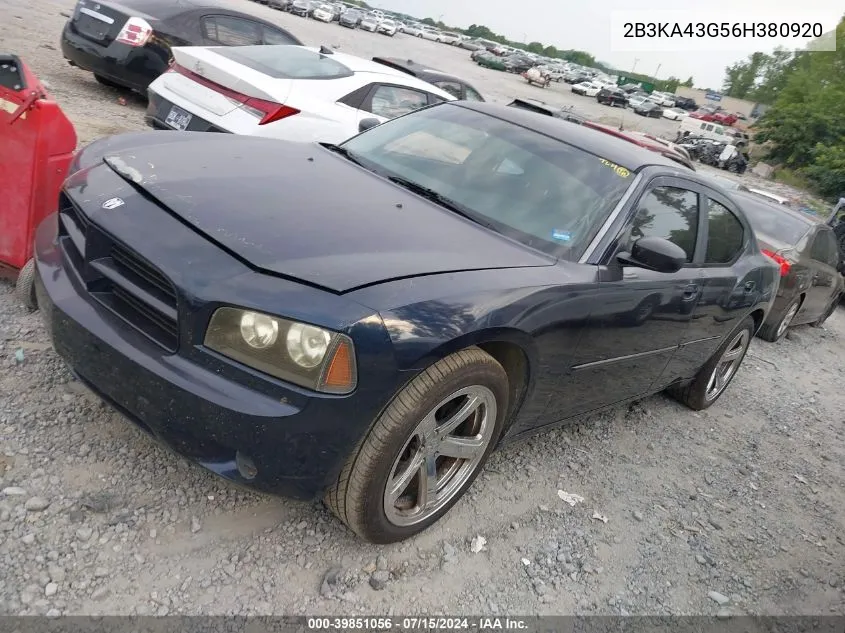 2006 Dodge Charger VIN: 2B3KA43G56H380920 Lot: 39851056