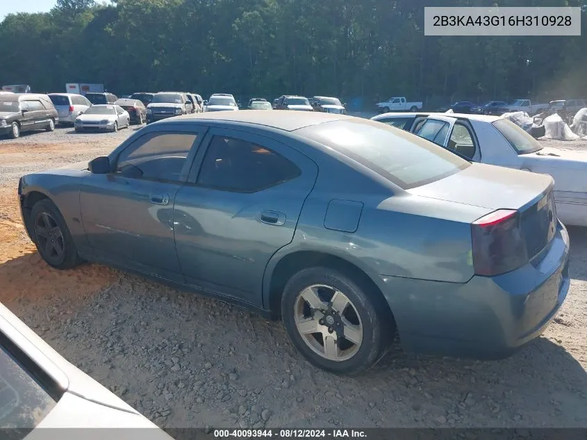 2006 Dodge Charger VIN: 2B3KA43G16H310928 Lot: 40093944