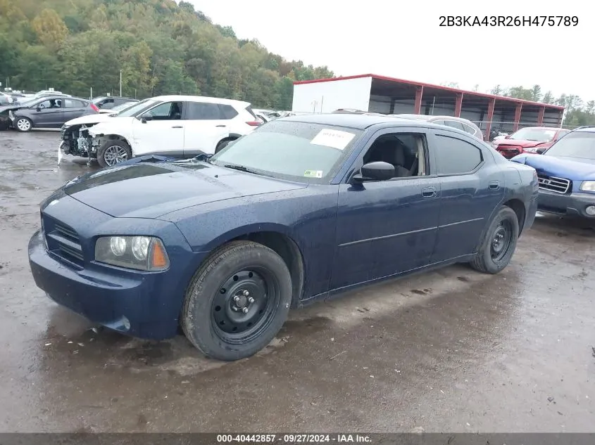 2006 Dodge Charger VIN: 2B3KA43R26H475789 Lot: 40442857