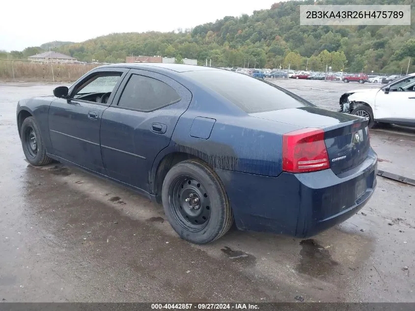 2006 Dodge Charger VIN: 2B3KA43R26H475789 Lot: 40442857