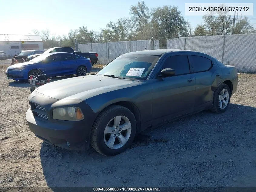 2006 Dodge Charger Se VIN: 2B3KA43R06H379742 Lot: 40558008