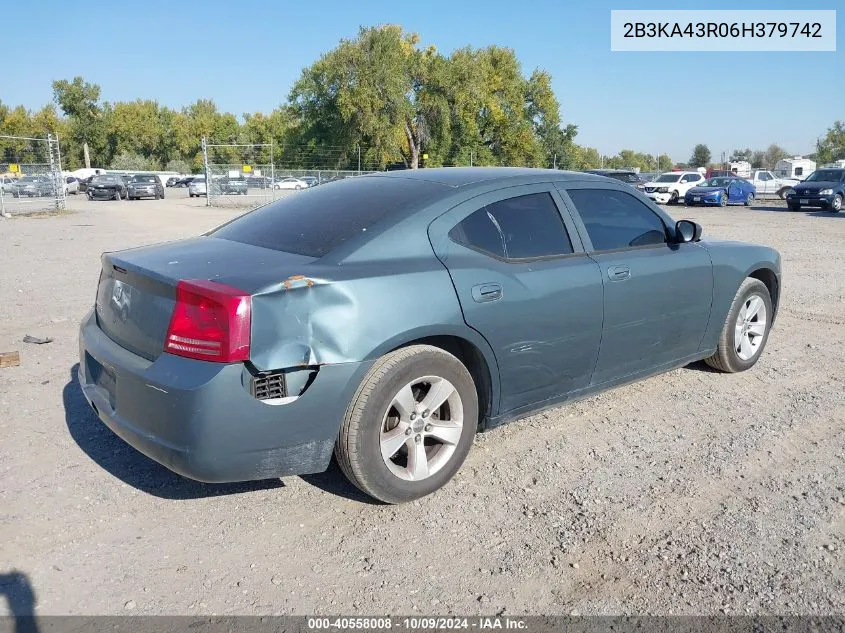 2006 Dodge Charger Se VIN: 2B3KA43R06H379742 Lot: 40558008