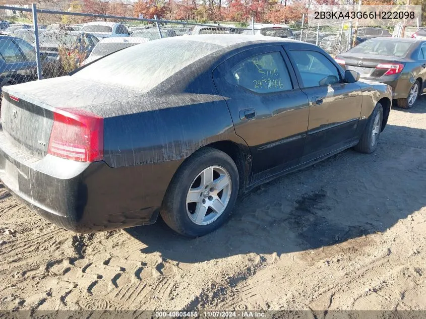 2006 Dodge Charger VIN: 2B3KA43G66H222098 Lot: 40805485