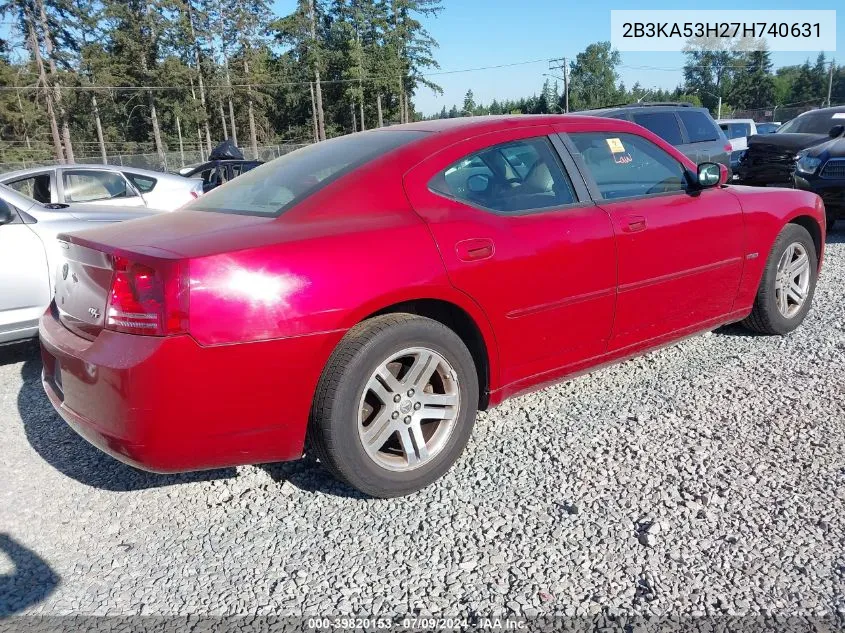 2007 Dodge Charger Rt VIN: 2B3KA53H27H740631 Lot: 39820153