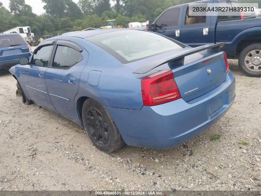 2007 Dodge Charger VIN: 2B3KA43R27H839310 Lot: 40040831