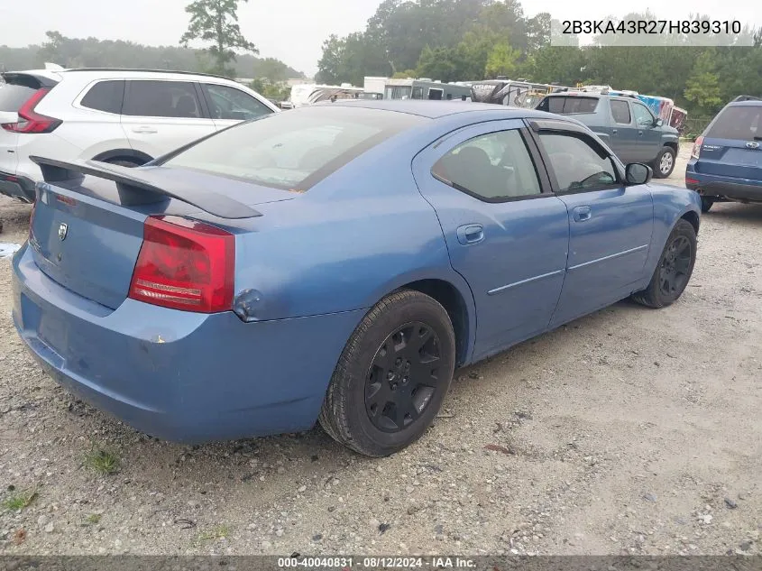 2007 Dodge Charger VIN: 2B3KA43R27H839310 Lot: 40040831