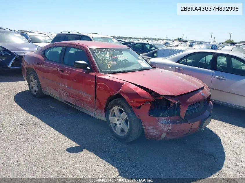 2007 Dodge Charger VIN: 2B3KA43G37H892998 Lot: 40462945