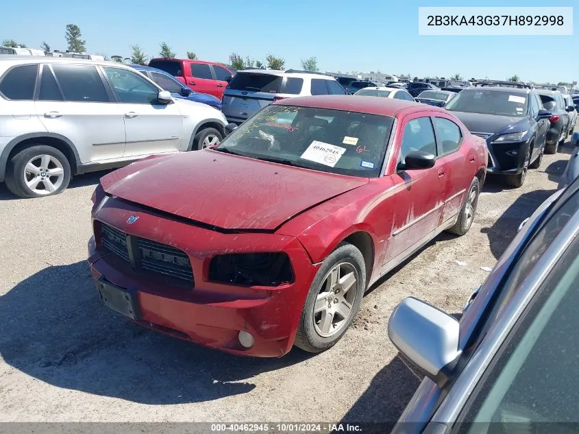 2007 Dodge Charger VIN: 2B3KA43G37H892998 Lot: 40462945