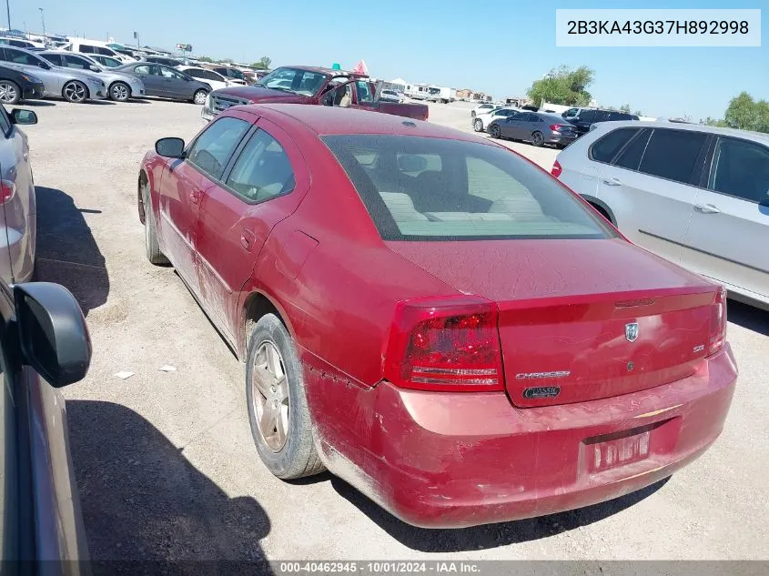 2007 Dodge Charger VIN: 2B3KA43G37H892998 Lot: 40462945