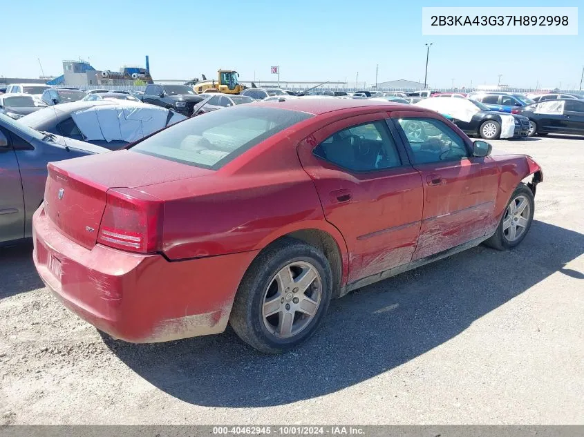 2007 Dodge Charger VIN: 2B3KA43G37H892998 Lot: 40462945