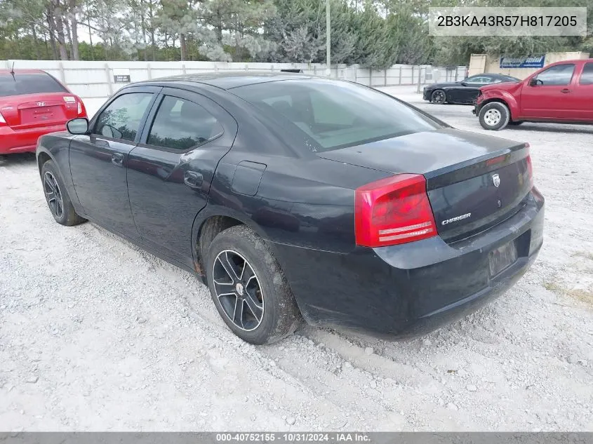 2007 Dodge Charger VIN: 2B3KA43R57H817205 Lot: 40752155