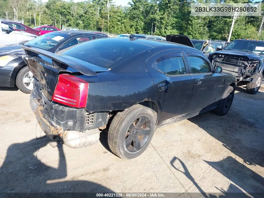 2008 Dodge Charger Sxt VIN: 2B3LK33G98H280852 Lot: 40221328