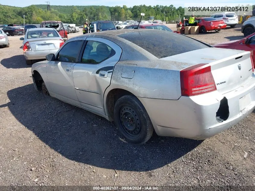 2008 Dodge Charger VIN: 2B3KA43G78H205412 Lot: 40262137