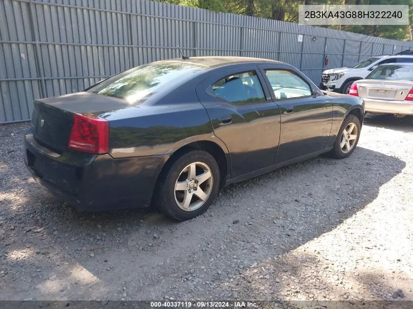 2008 Dodge Charger VIN: 2B3KA43G88H322240 Lot: 40337119