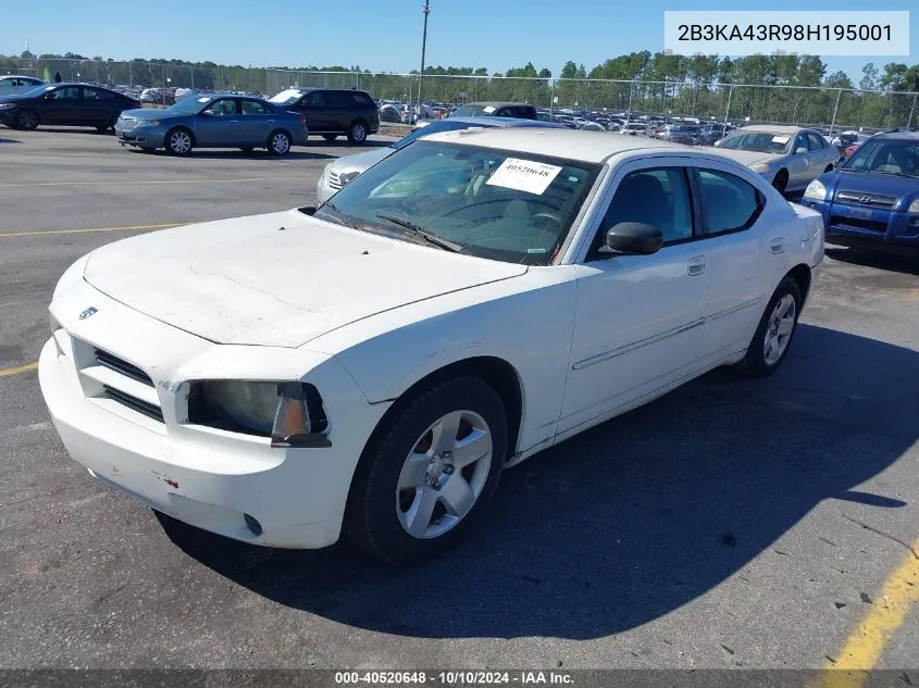 2008 Dodge Charger VIN: 2B3KA43R98H195001 Lot: 40520648