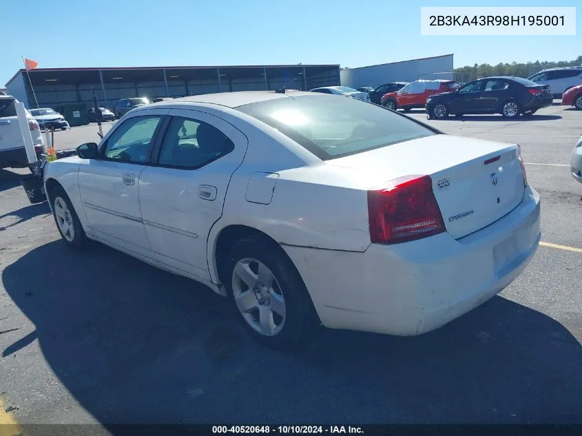 2008 Dodge Charger VIN: 2B3KA43R98H195001 Lot: 40520648