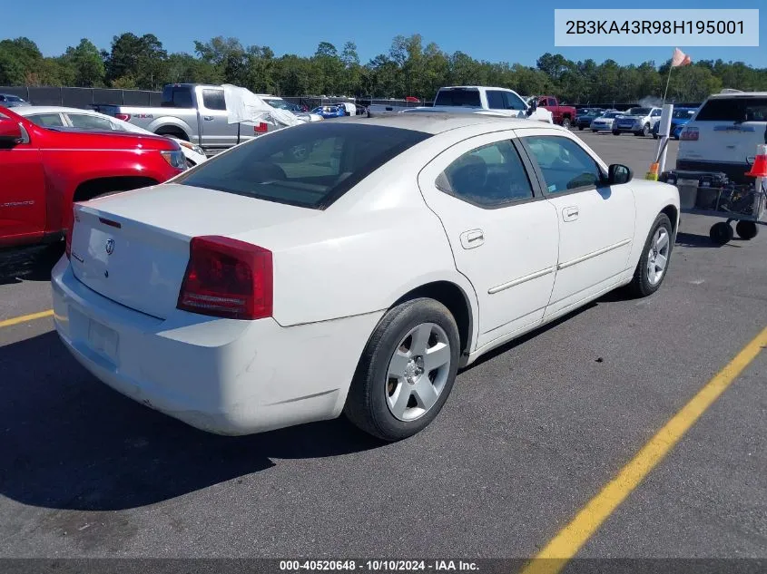 2008 Dodge Charger VIN: 2B3KA43R98H195001 Lot: 40520648