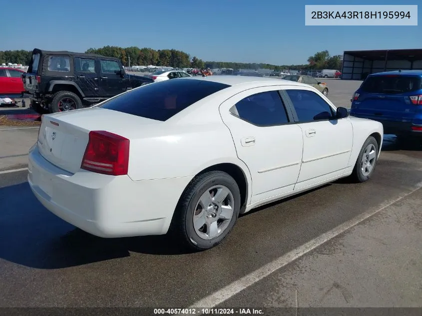 2008 Dodge Charger VIN: 2B3KA43R18H195994 Lot: 40574012