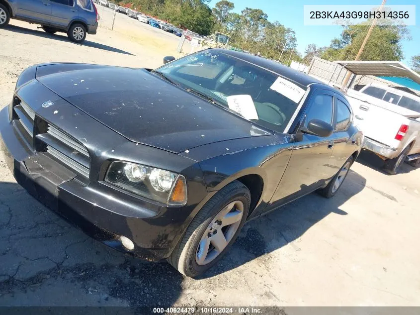 2008 Dodge Charger VIN: 2B3KA43G98H314356 Lot: 40624479