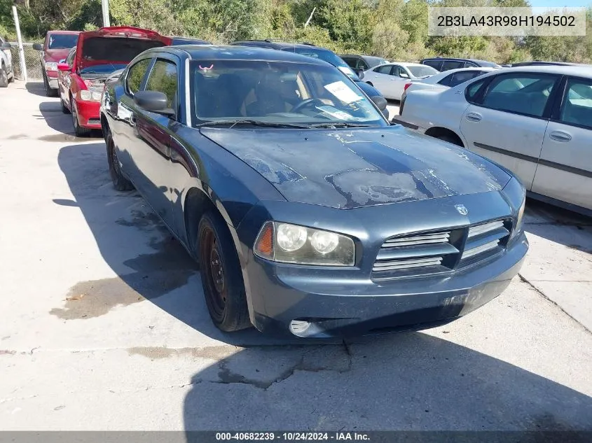 2008 Dodge Charger VIN: 2B3LA43R98H194502 Lot: 40682239