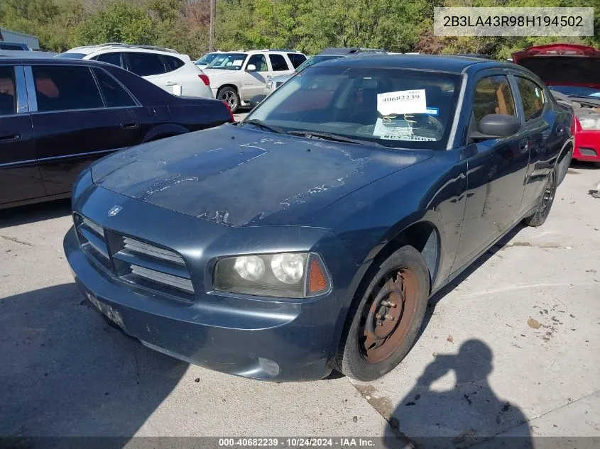 2008 Dodge Charger VIN: 2B3LA43R98H194502 Lot: 40682239