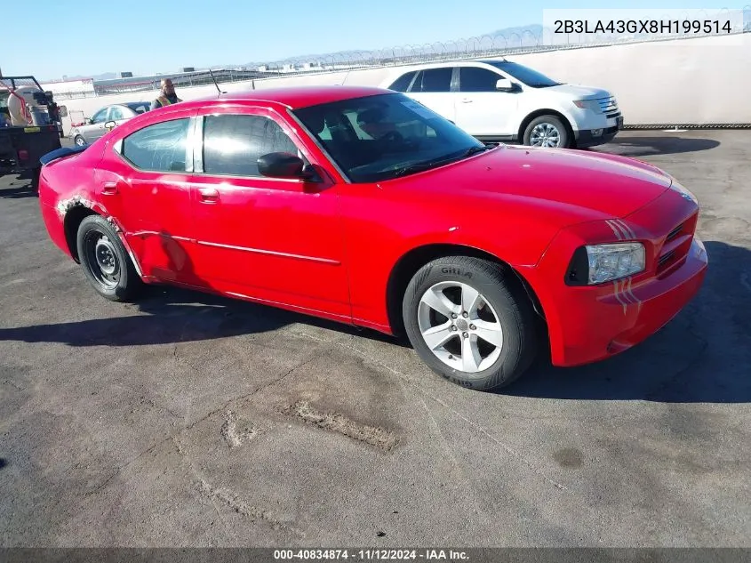 2008 Dodge Charger VIN: 2B3LA43GX8H199514 Lot: 40834874