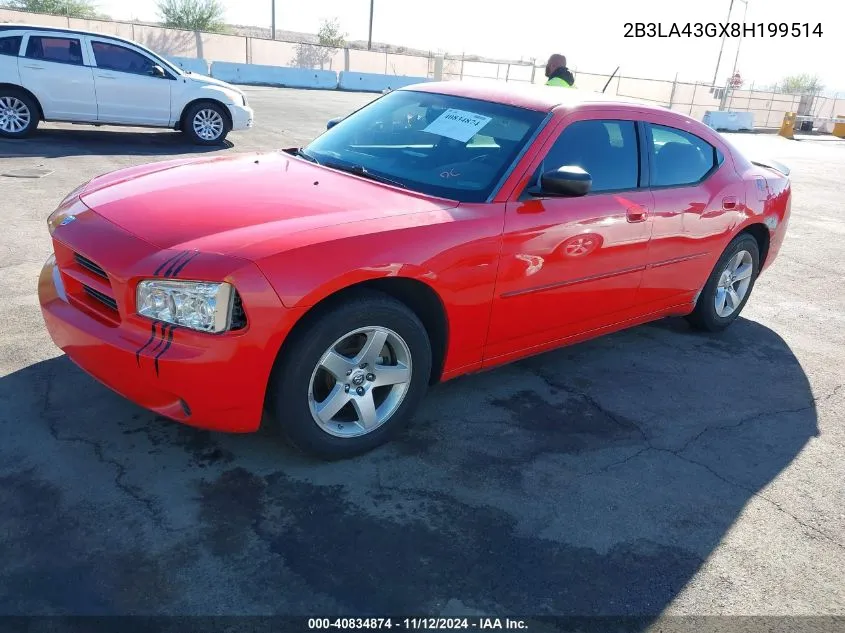 2008 Dodge Charger VIN: 2B3LA43GX8H199514 Lot: 40834874