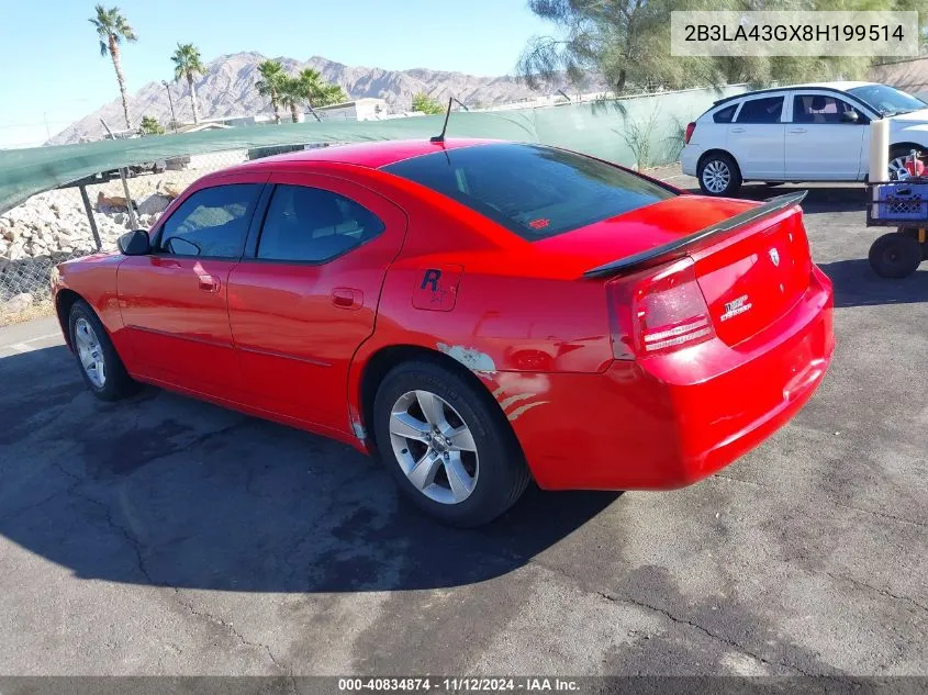 2008 Dodge Charger VIN: 2B3LA43GX8H199514 Lot: 40834874