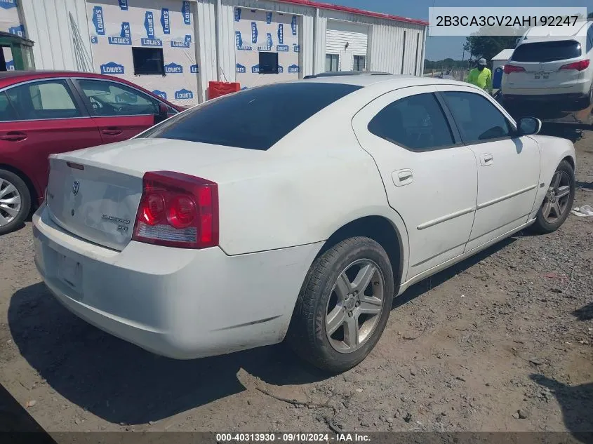 2010 Dodge Charger Sxt VIN: 2B3CA3CV2AH192247 Lot: 40313930