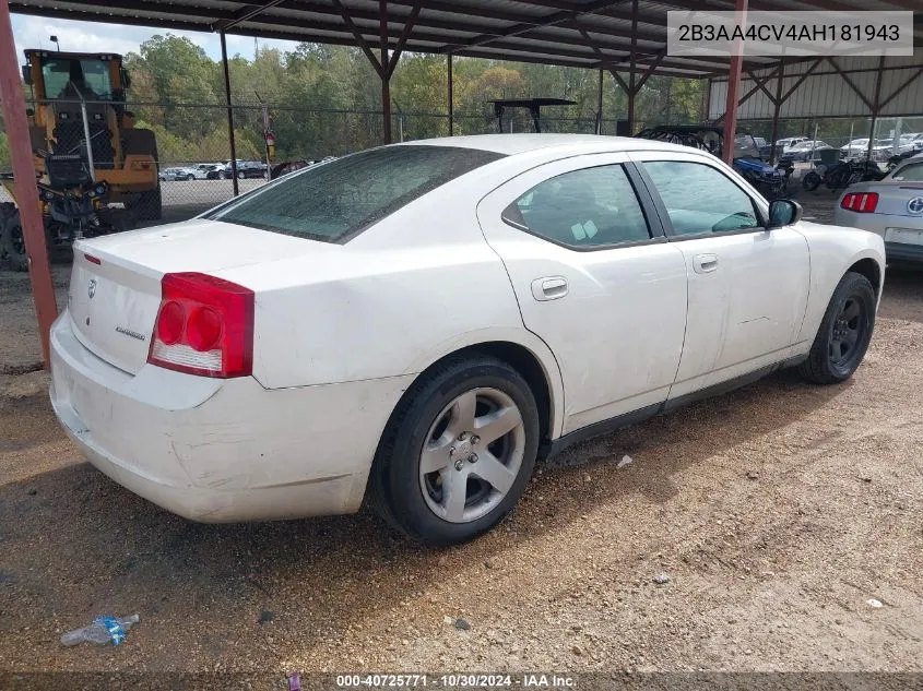 2010 Dodge Charger VIN: 2B3AA4CV4AH181943 Lot: 40725771