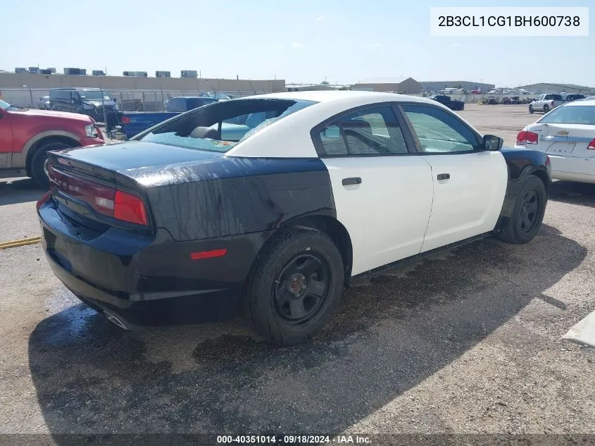 2011 Dodge Charger Police VIN: 2B3CL1CG1BH600738 Lot: 40351014