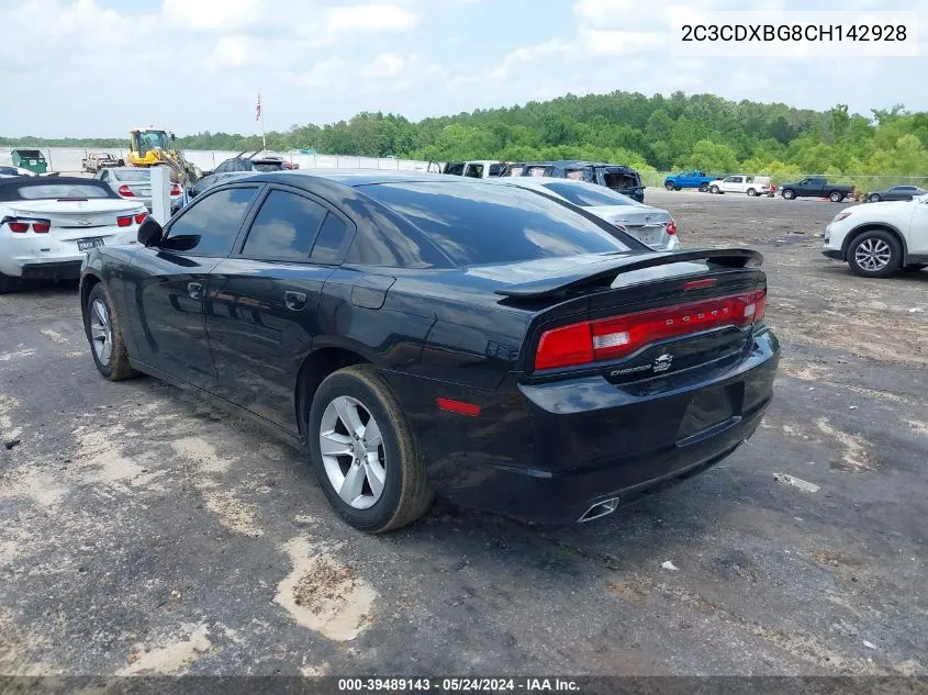 2012 Dodge Charger Se VIN: 2C3CDXBG8CH142928 Lot: 39489143