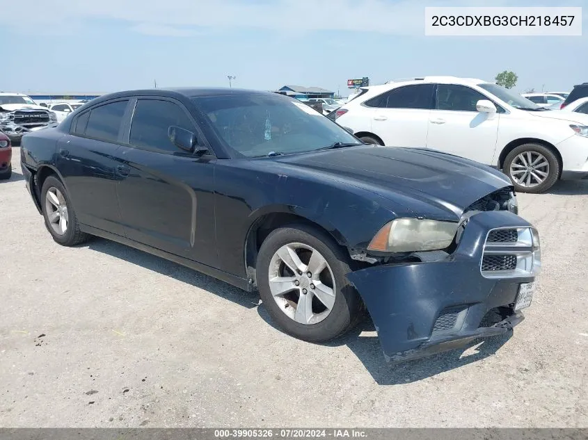 2012 Dodge Charger Se VIN: 2C3CDXBG3CH218457 Lot: 39905326