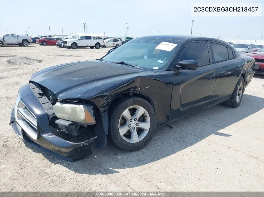 2012 Dodge Charger Se VIN: 2C3CDXBG3CH218457 Lot: 39905326