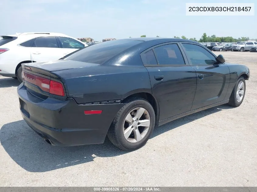 2012 Dodge Charger Se VIN: 2C3CDXBG3CH218457 Lot: 39905326