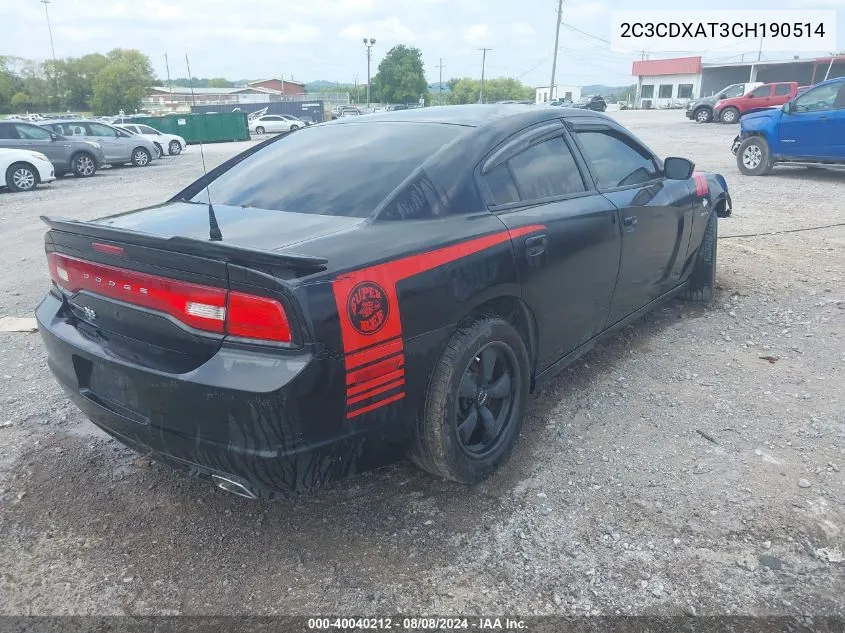 2012 Dodge Charger Police VIN: 2C3CDXAT3CH190514 Lot: 40040212