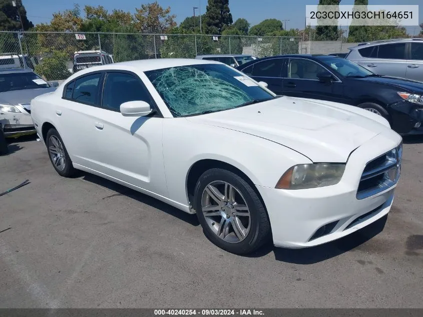 2012 Dodge Charger Sxt VIN: 2C3CDXHG3CH164651 Lot: 40240254