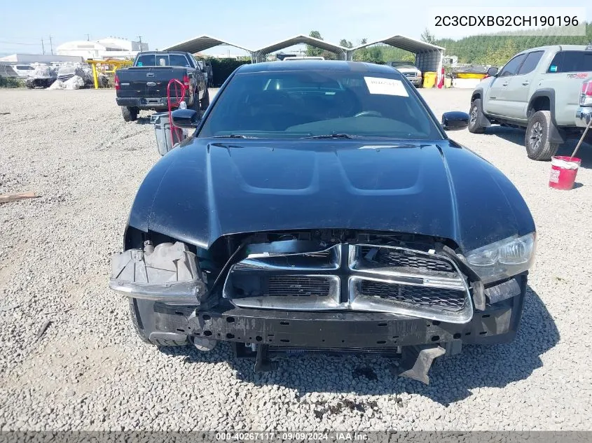 2012 Dodge Charger Se VIN: 2C3CDXBG2CH190196 Lot: 40267117